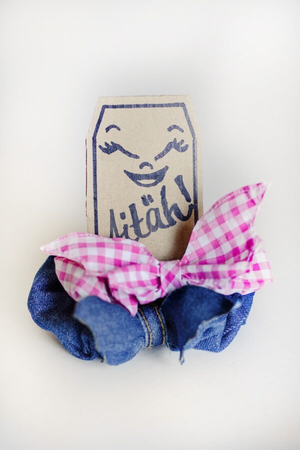 Juuksekummide komplekt, roosavalge ruuduline ja teksasinine